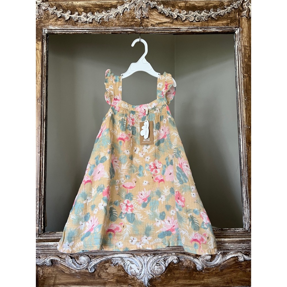Angel Dear Floral Flamingo Flutter Sleeve Dress size 5‎ NEW Cotton Muslin